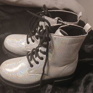 Sparkling Silver Lace-Up Boots
